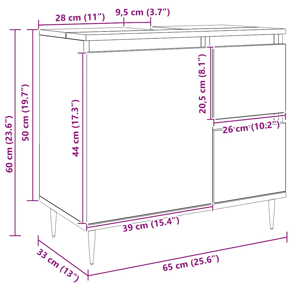 Ντουλάπι Μπάνιου τεχνίτης Δρυς 65x33x60 εκ. Επεξεργασμένο Ξύλο