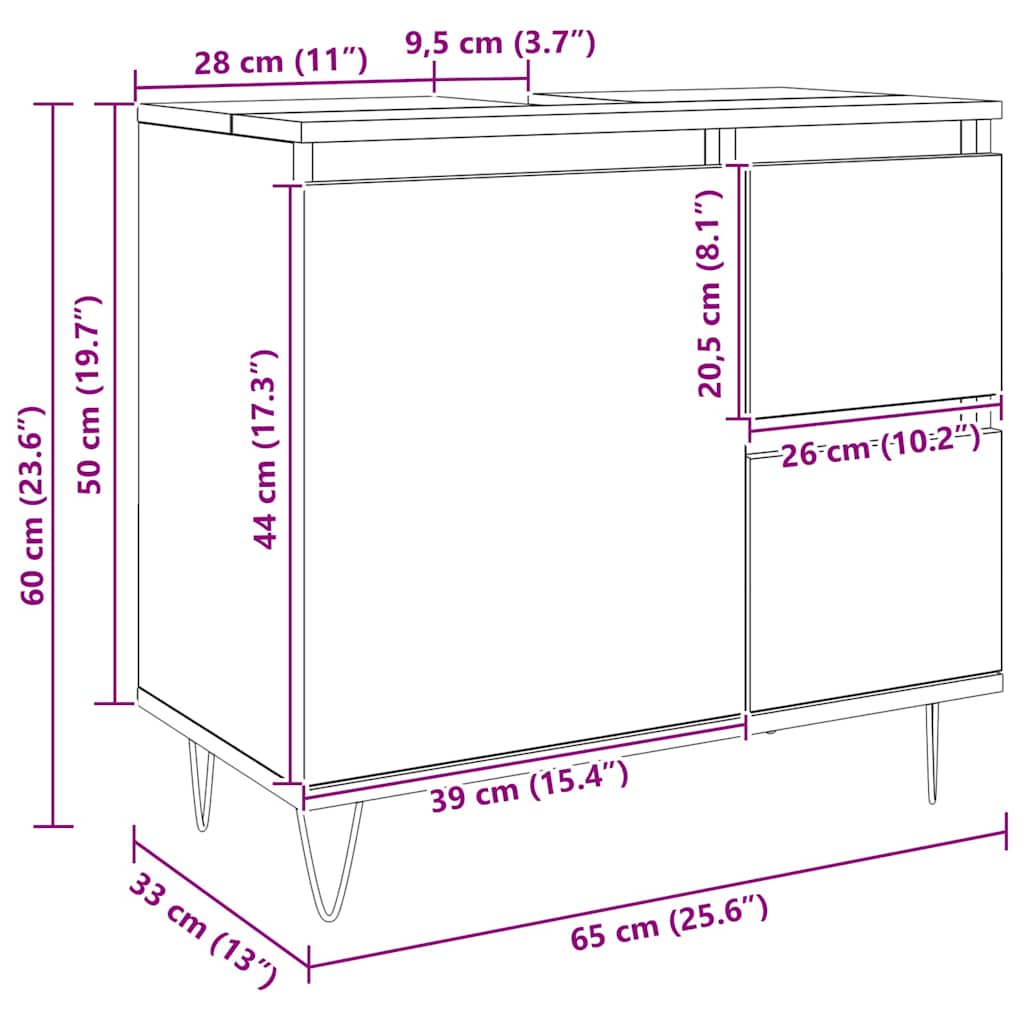Ντουλάπι Νιπτήρα Μπάνιου Αρτισιανή Δρυς 65x33x60 εκ. Επεξ. Ξύλο - Pakobazaar