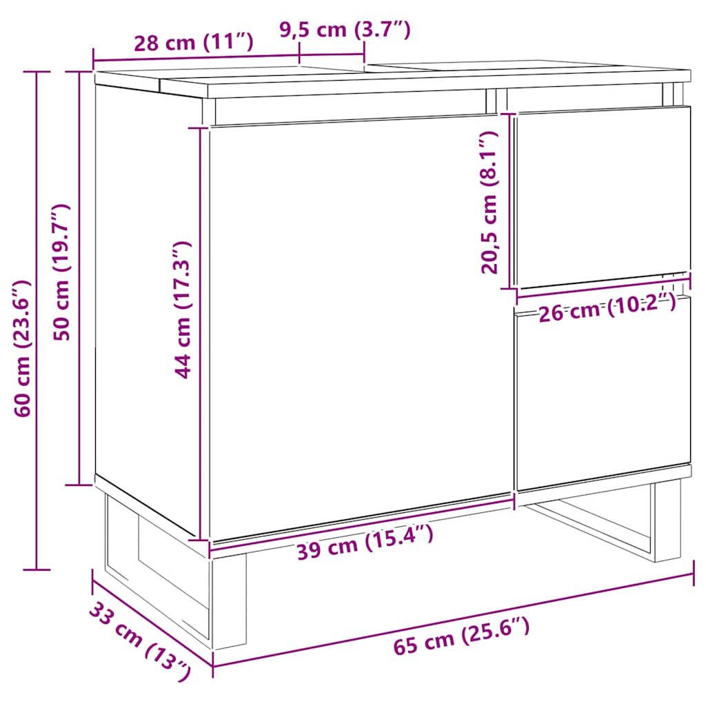 Ντουλάπι Νιπτήρα Μπάνιου Αρτισιανή Δρυς 65x33x60 εκ. Επεξ. Ξύλο
