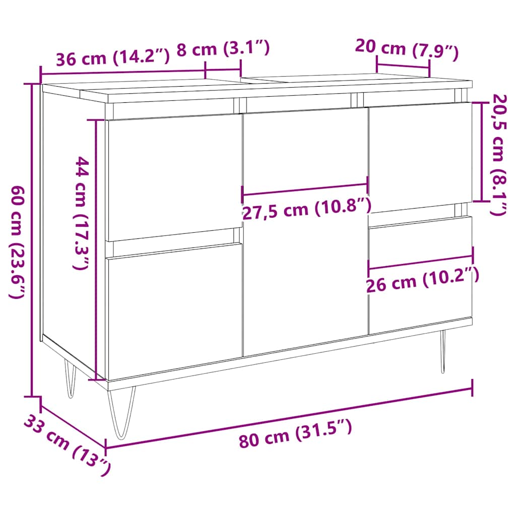 Ντουλάπι Μπάνιου Γκρι Σκυροδέματος 80x33x60 εκ. Επεξ. Ξύλο