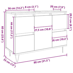 Ντουλάπι Μπάνιου Γκρι Σκυροδέματος 80x33x60 εκ. Επεξ. Ξύλο