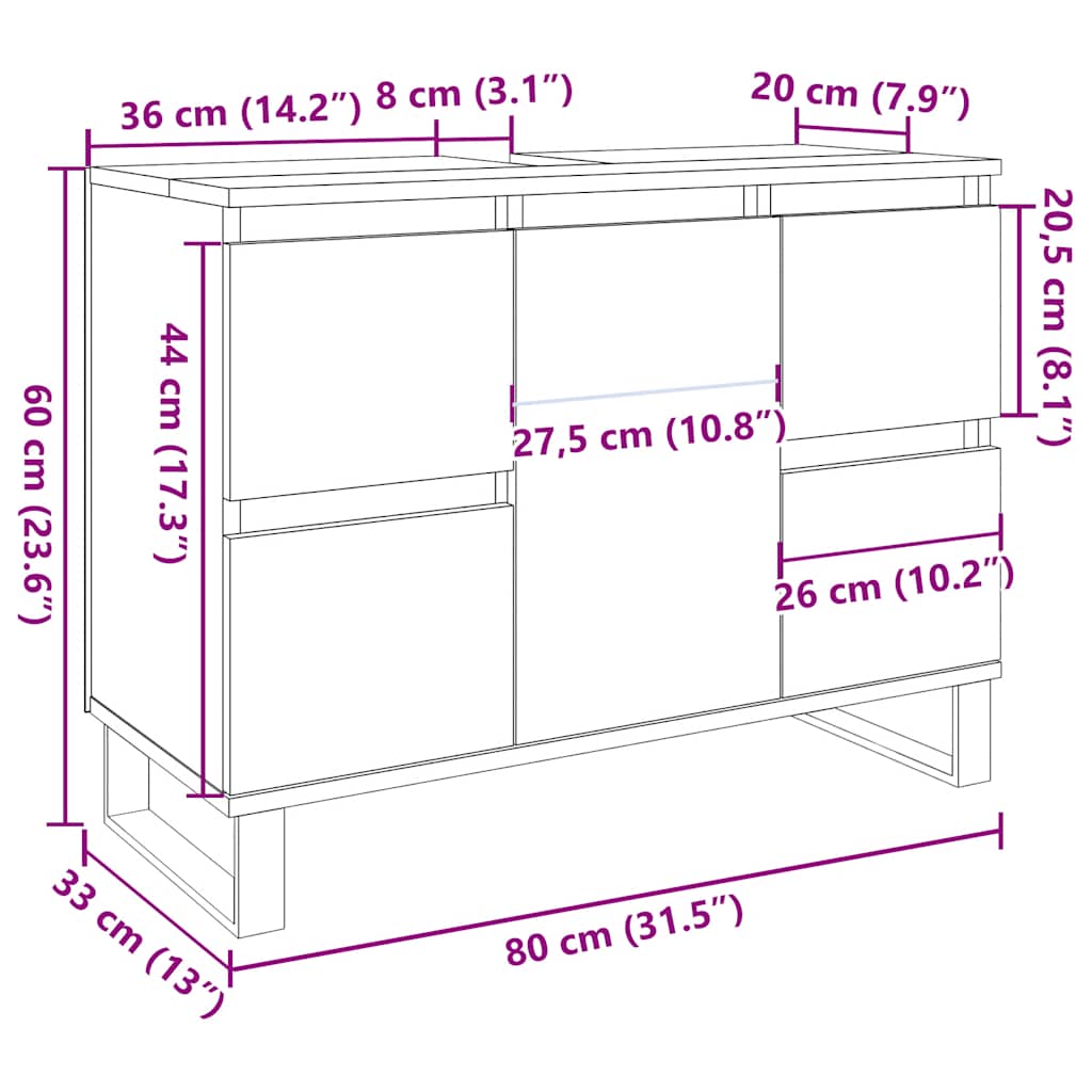 Ντουλάπι νιπτήρα μπάνιου σκυρόδεμα γκρι 80x33x60 cm