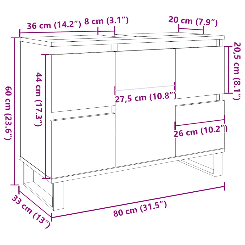 Ντουλάπι νιπτήρα μπάνιου Παλιό ξύλο 80x33x60 cm - Pakobazaar
