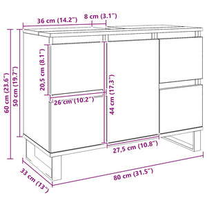 Ντουλάπι νιπτήρα μπάνιου Δρυς τεχνίτης 80x33x60 cm