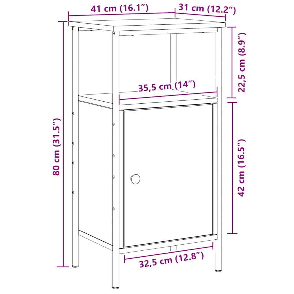 Κομοδίνο τεχνίτης Δρυς 41x31x80 εκ. από Επεξεργασμένο Ξύλο - Pakobazaar