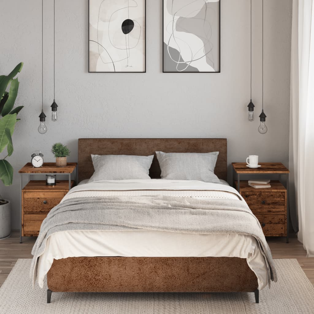 Κομοδίνα 2 τεμ. Όψη Παλαιού Ξύλου 44x45x60 εκ. από Επεξ. Ξύλο - Pakobazaar