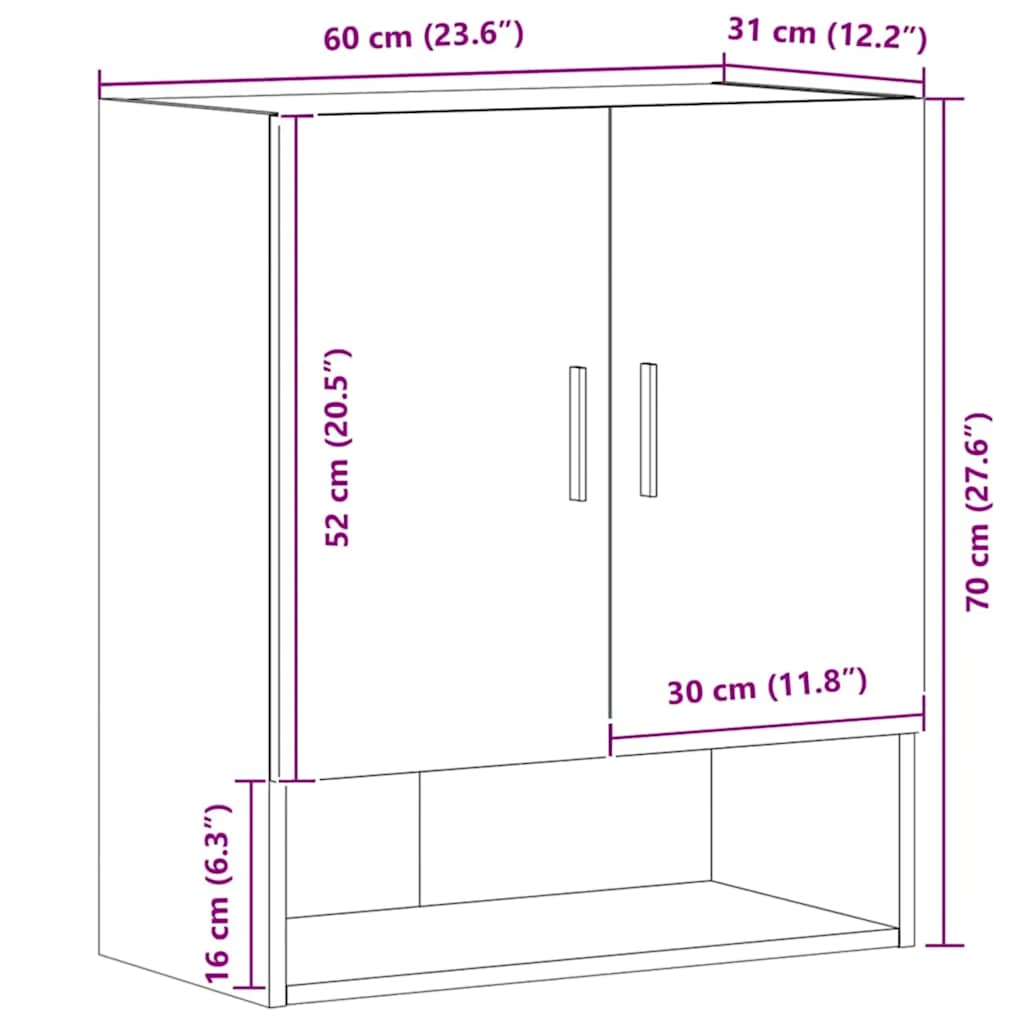 Ντουλάπι Τοίχου τεχνίτης Δρυς 60x31x70 εκ. Επεξεργασμένο Ξύλο - Pakobazaar