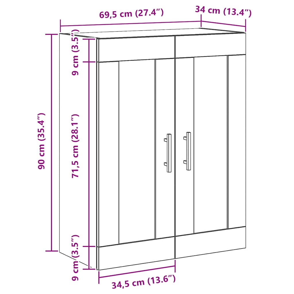 Ντουλάπι Τοίχου Αρτισιανή Δρυς 69,5x34x90 εκ. από Επεξεργ. Ξύλο