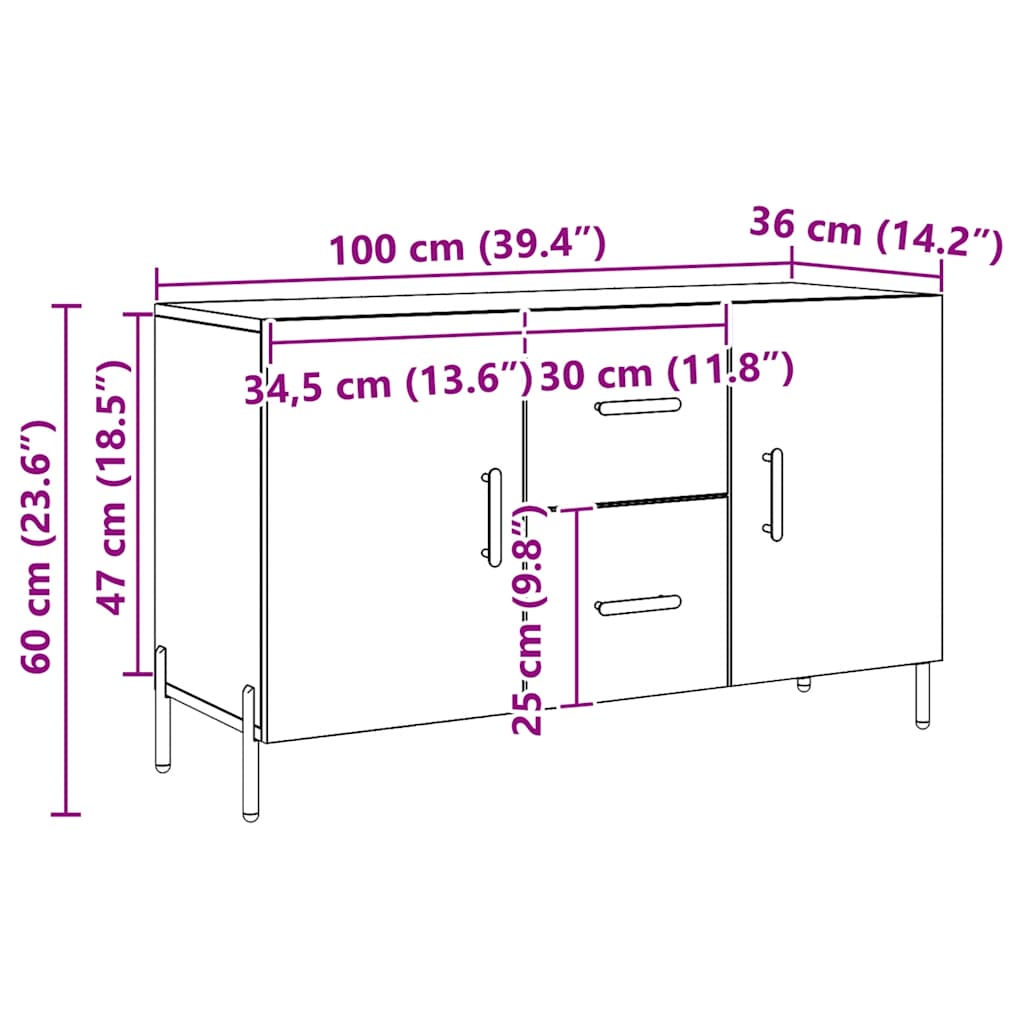 Σκευοθήκη Δρυς τεχνίτης 100x36x60 cm Κατασκευασμένο ξύλο