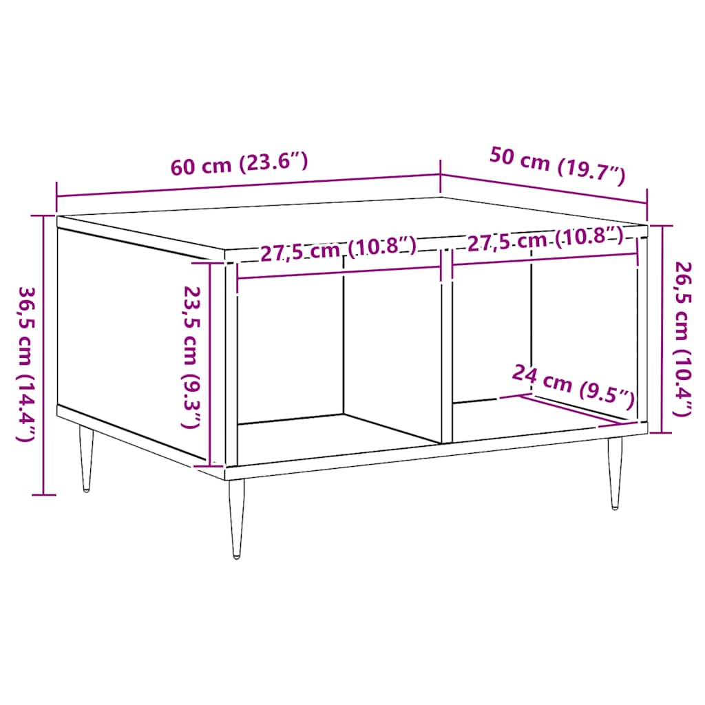 Τραπεζάκι σαλονιού Artisan Oak 60x50x36,5cm Κατασκευασμένο ξύλο