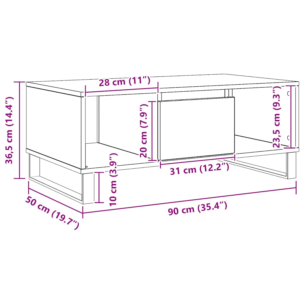 Τραπεζάκι Σαλονιού Αρτισιανή Δρυς 90x50x36,5εκ Επεξεργασμ. Ξύλο - Pakobazaar