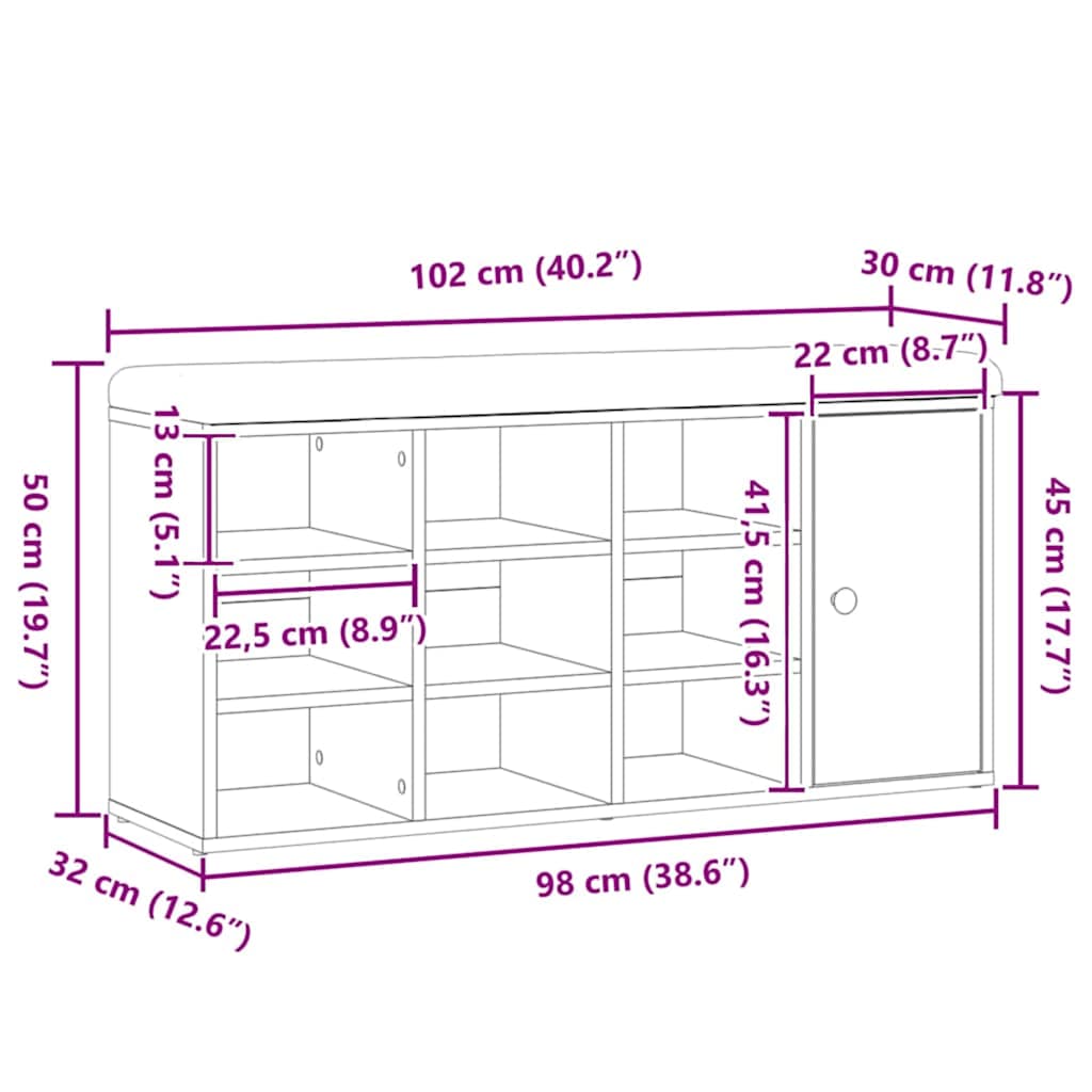 Πάγκος παπουτσιών  Artisan Oak 102x32x50 cm Κατασκευασμένο ξύλο - Pakobazaar