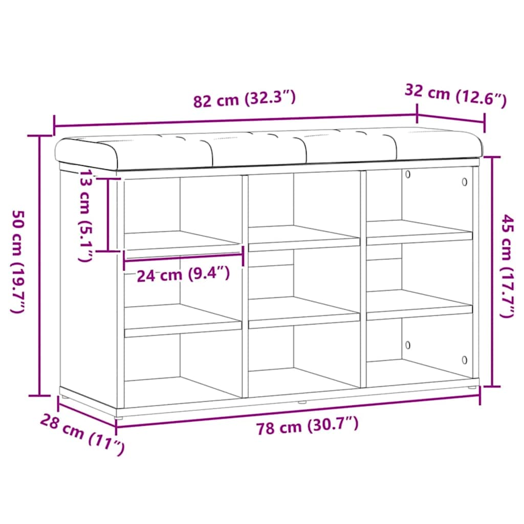 Πάγκος παπουτσιών  Artisan Oak 82x32x50 cm Κατασκευασμένο ξύλο - Pakobazaar