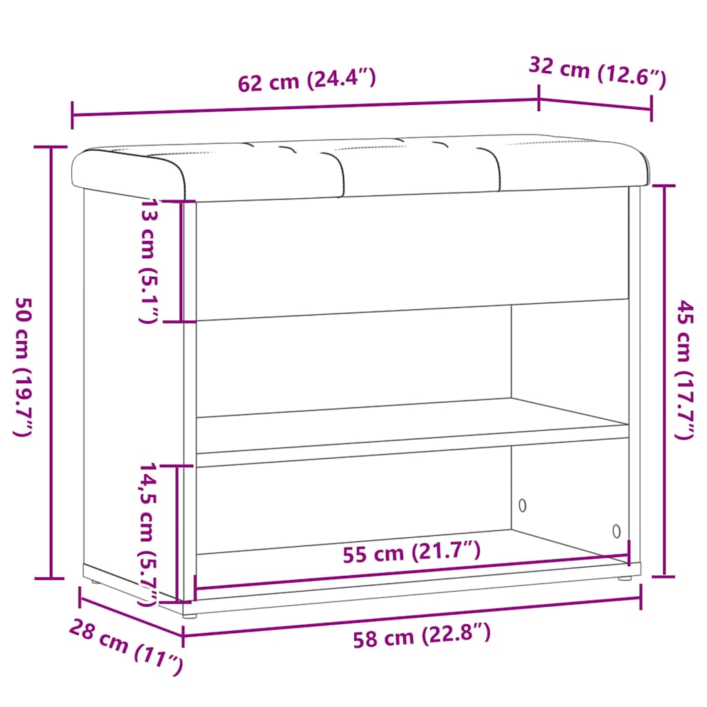 Πάγκος παπουτσιών  Παλιό ξύλο 62x32x50 cm Κατασκευασμένο ξύλο - Pakobazaar