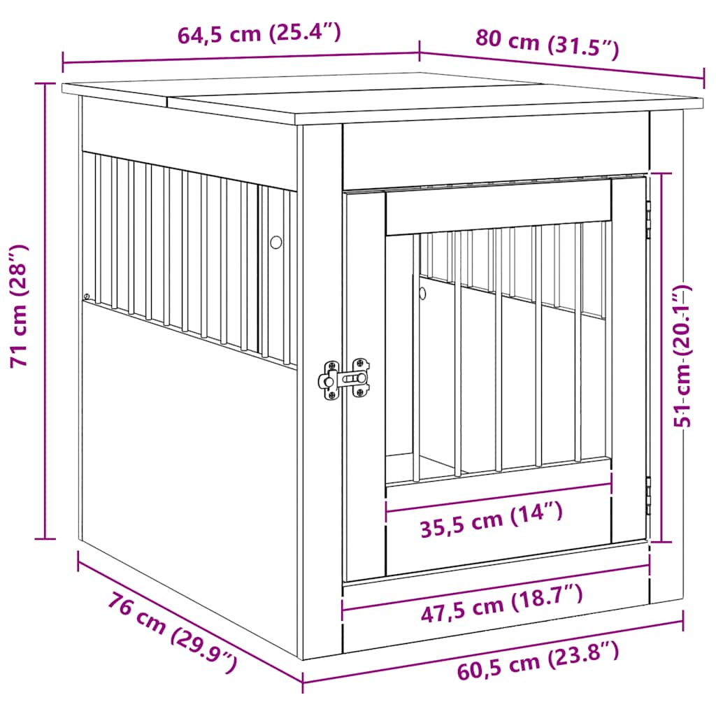 Κλουβί Σκύλου τεχνίτης Δρυς 64,5 x 80 x 71 εκ από Επεξεργ. Ξύλο - Pakobazaar