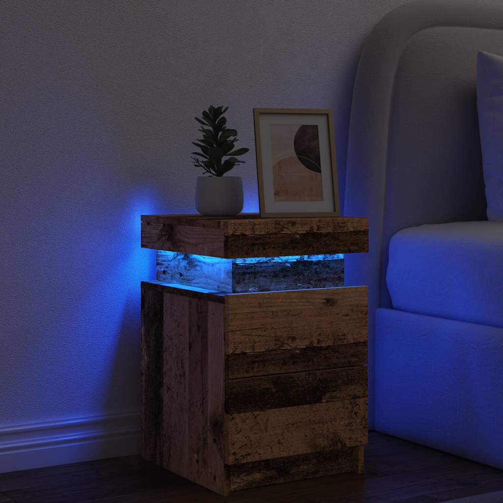 Κομοδίνο με LED Όψη Παλαιού Ξύλου 35x39x55 εκ. Επεξ. Ξύλο - Pakobazaar