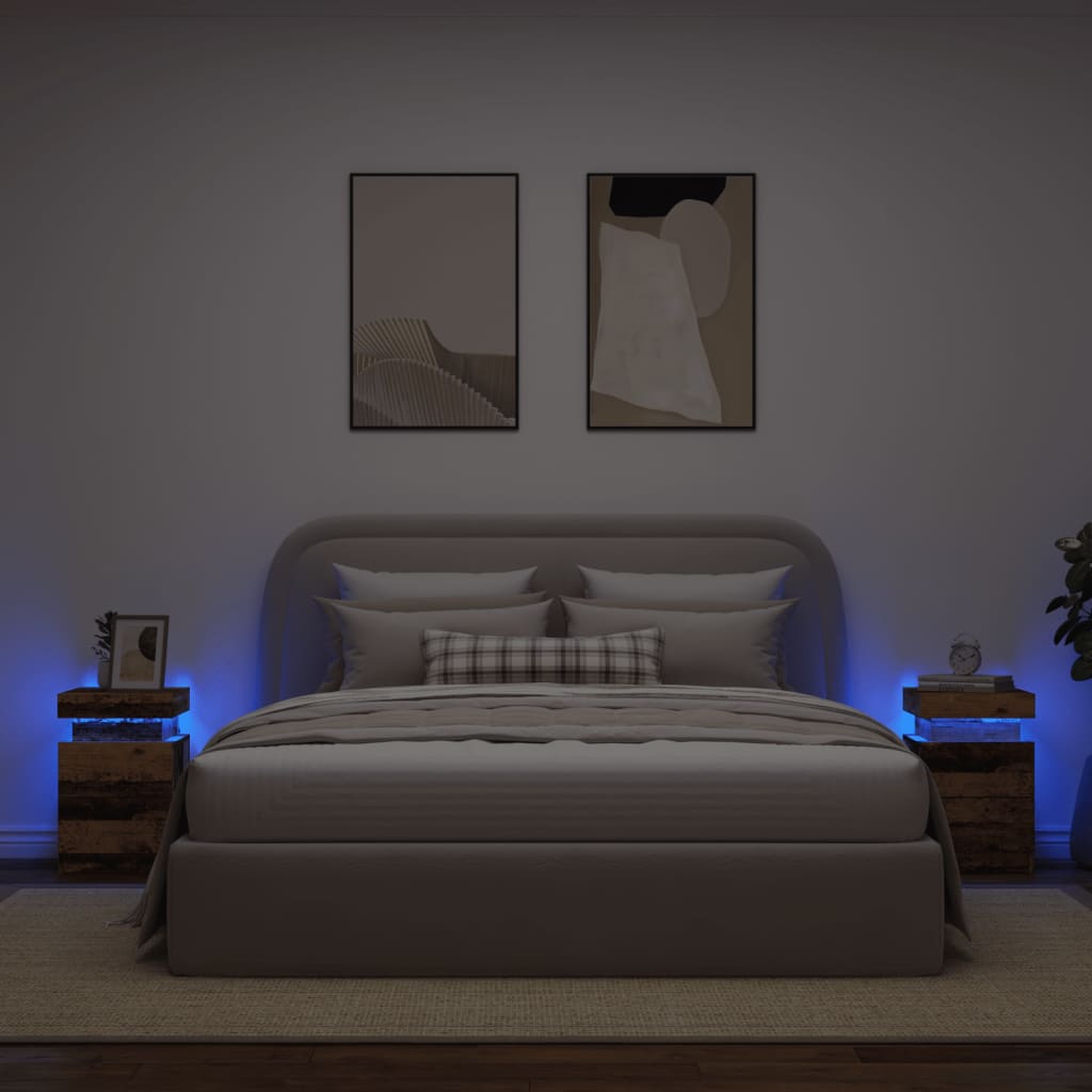 Κομοδίνα 2 τεμ. με LED Όψη Παλαιού Ξύλου 35x39x55 εκ Επεξ. Ξύλο - Pakobazaar
