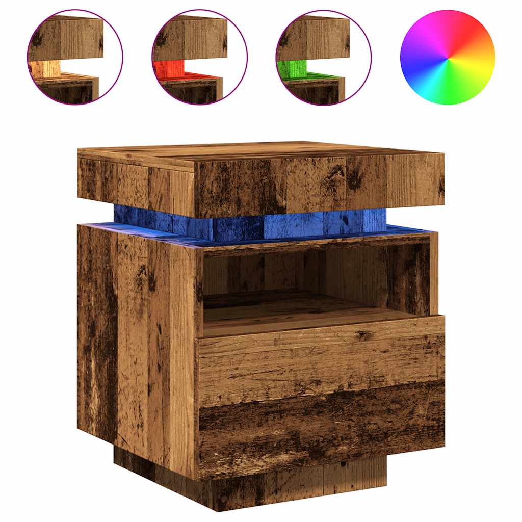 Κομοδίνο με φώτα LED Παλιό ξύλο 40x39x48,5 cm - Pakobazaar