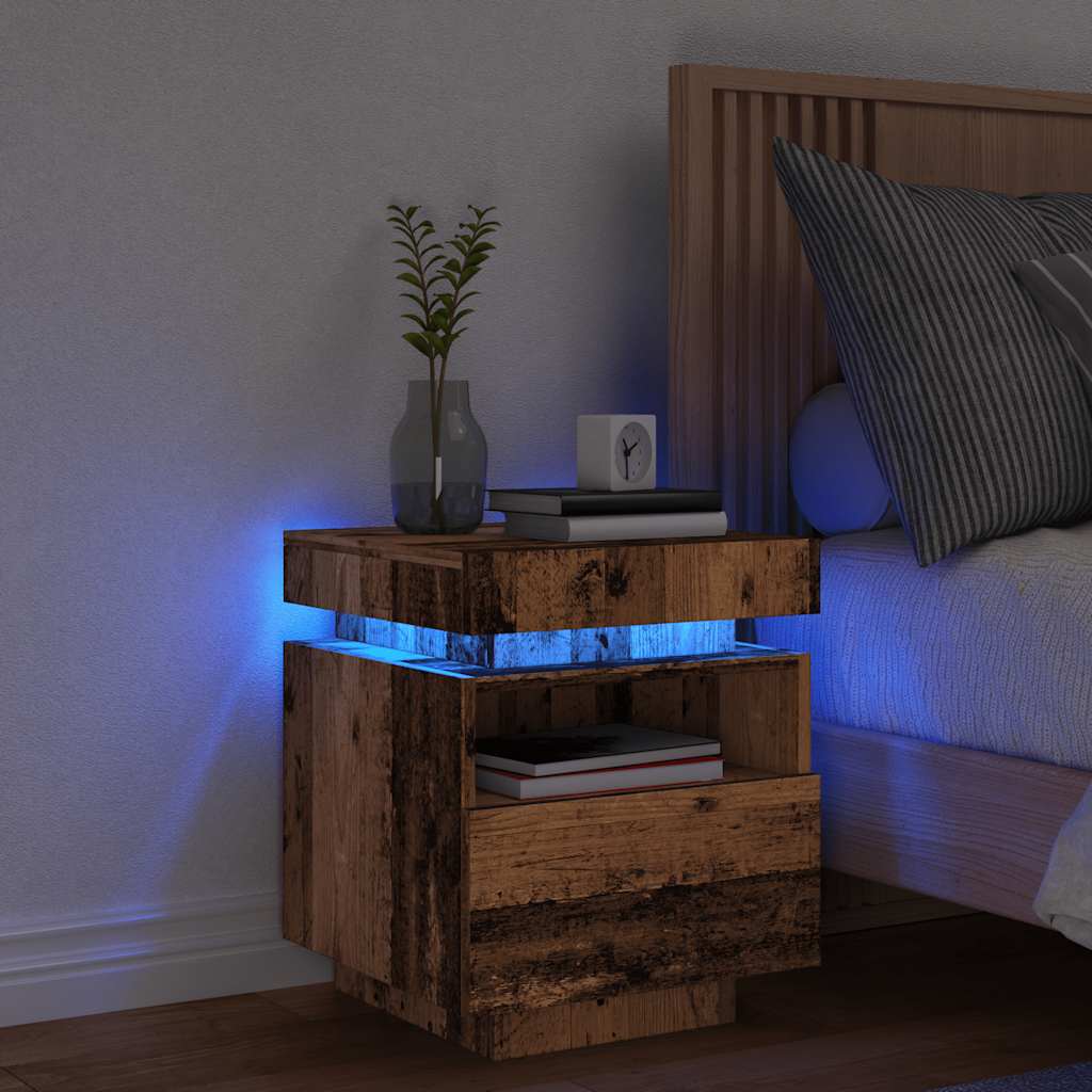 Κομοδίνο με φώτα LED Παλιό ξύλο 40x39x48,5 cm - Pakobazaar