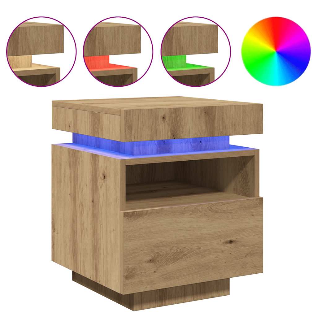 Κομοδίνα με φώτα LED 2 τεμ Artisan Oak 40x39x48,5 cm - Pakobazaar