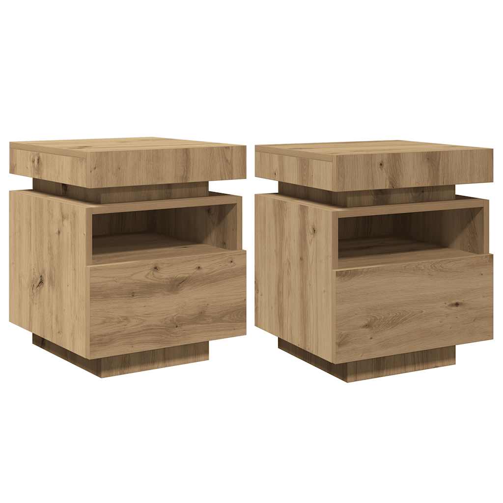 Κομοδίνα με φώτα LED 2 τεμ Artisan Oak 40x39x48,5 cm - Pakobazaar
