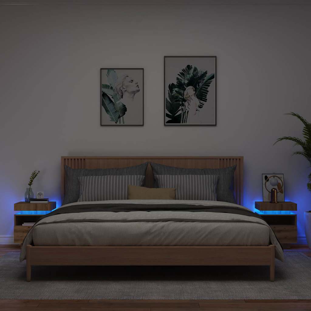 Κομοδίνα με φώτα LED 2 τεμ Artisan Oak 40x39x48,5 cm - Pakobazaar