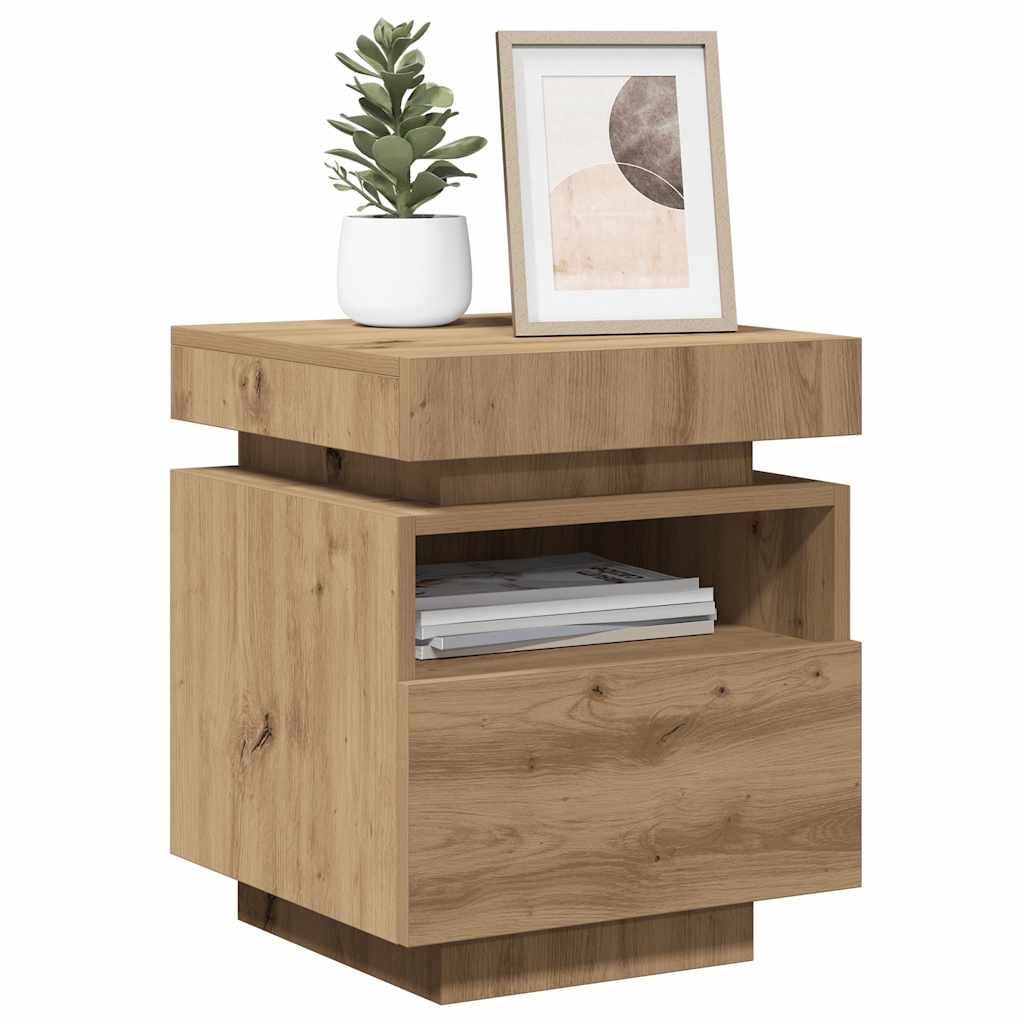 Κομοδίνα με φώτα LED 2 τεμ Artisan Oak 40x39x48,5 cm - Pakobazaar