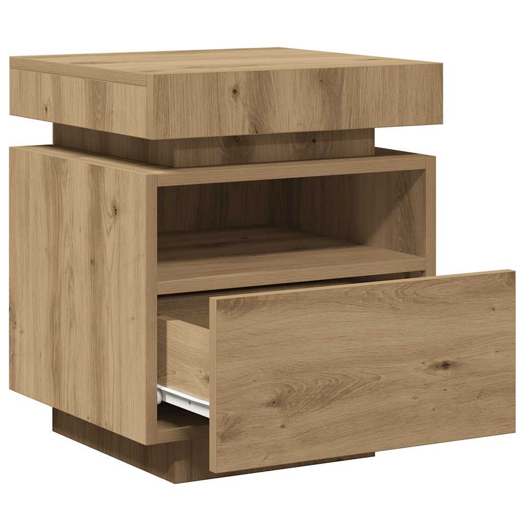Κομοδίνα με φώτα LED 2 τεμ Artisan Oak 40x39x48,5 cm - Pakobazaar