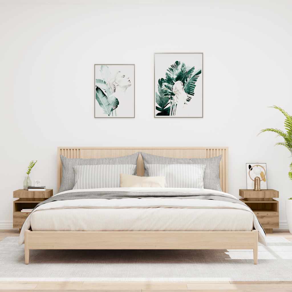 Κομοδίνα με φώτα LED 2 τεμ Artisan Oak 40x39x48,5 cm - Pakobazaar