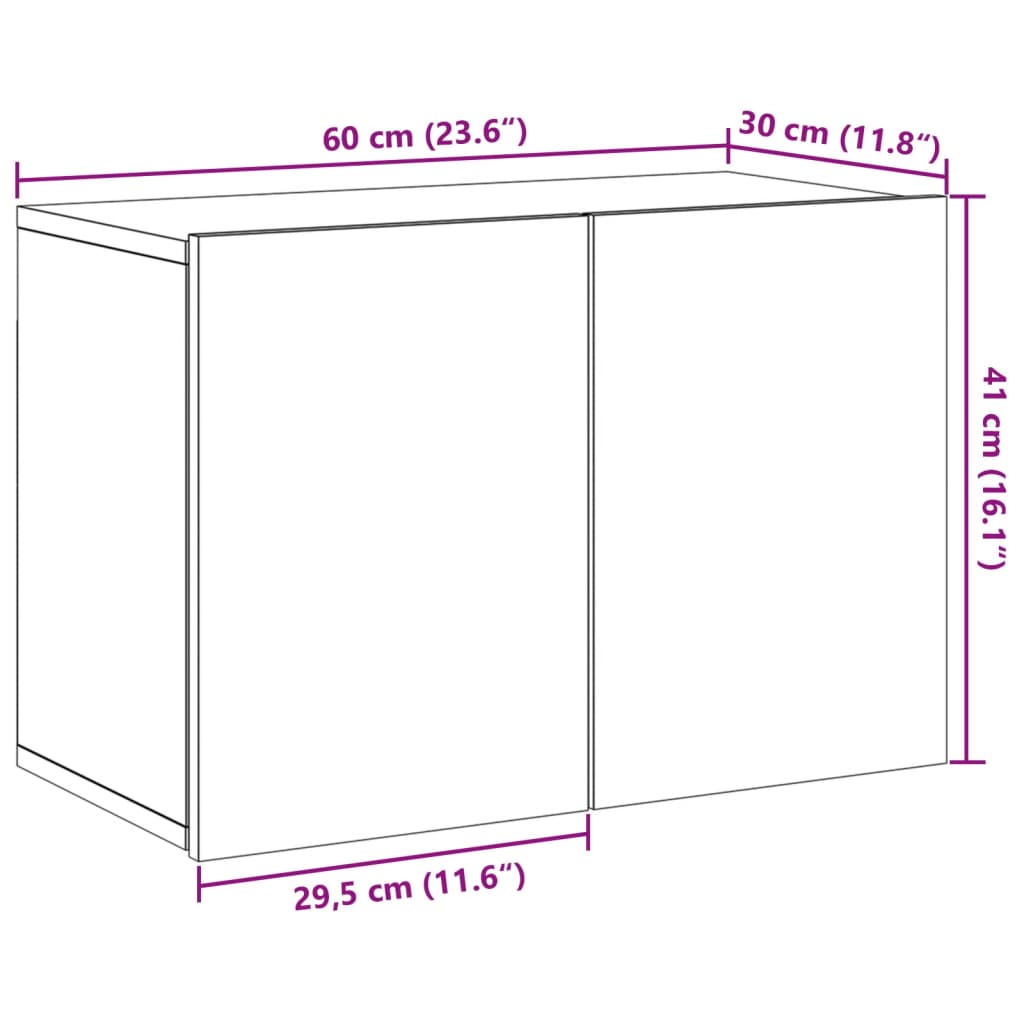 Ντουλάπι Τοίχου Τηλεόρασης Παλαιό Ξύλο 60 x 30 x 41 εκ.