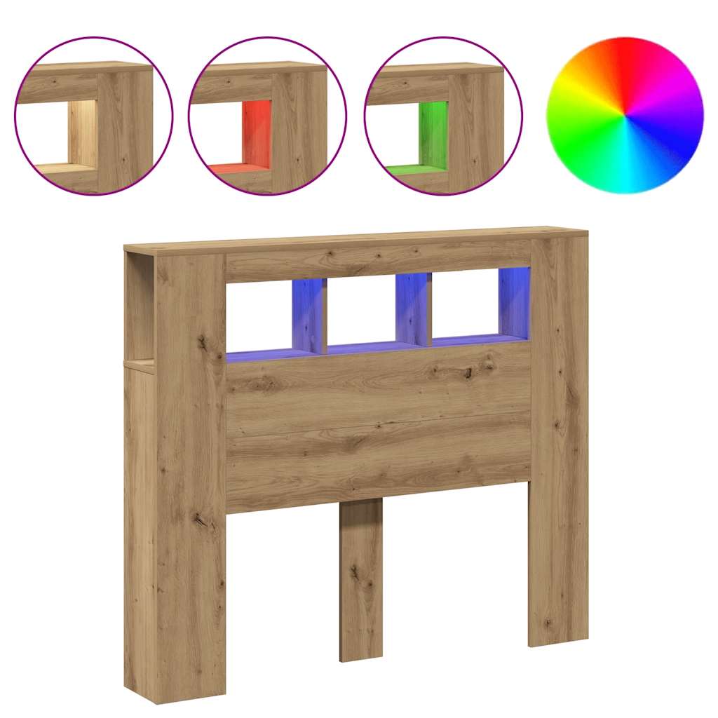 LED κεφαλάρι Artisan Oak 120x18,5x103,5 cm Κατασκευασμένο ξύλο - Pakobazaar