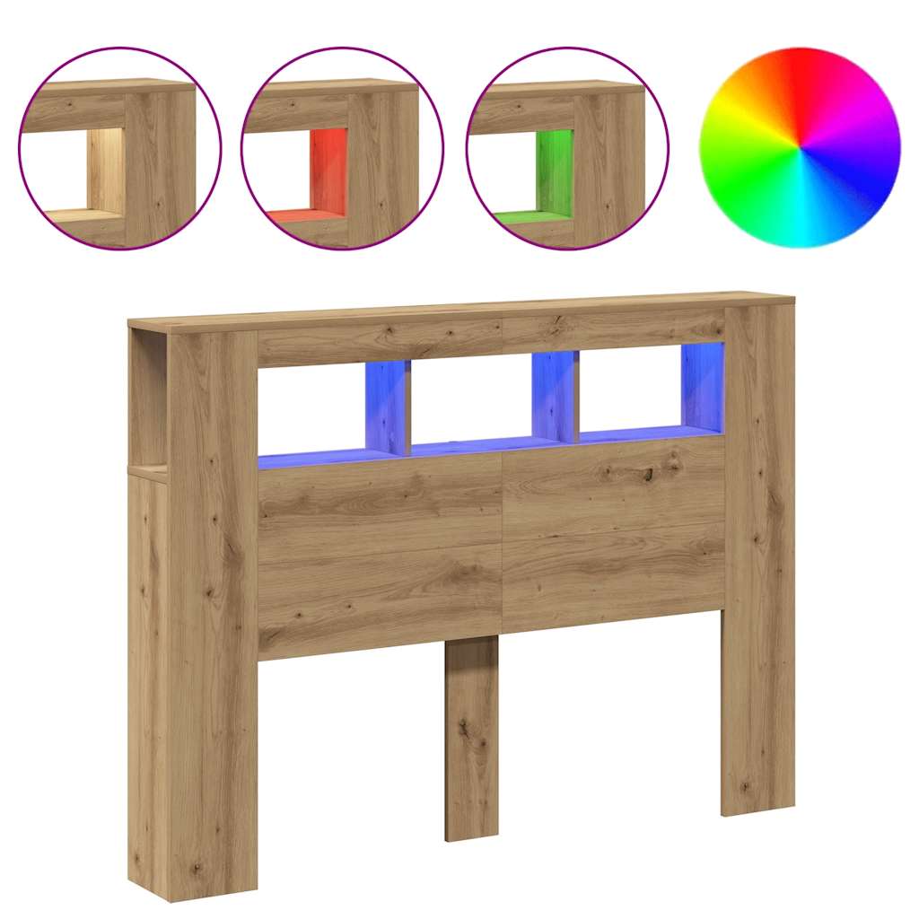 LED κεφαλάρι Artisan Oak 140x18,5x103,5 cm Κατασκευασμένο ξύλο - Pakobazaar