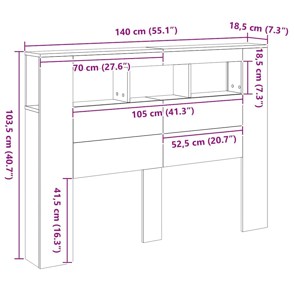 LED κεφαλάρι Artisan Oak 140x18,5x103,5 cm Κατασκευασμένο ξύλο - Pakobazaar