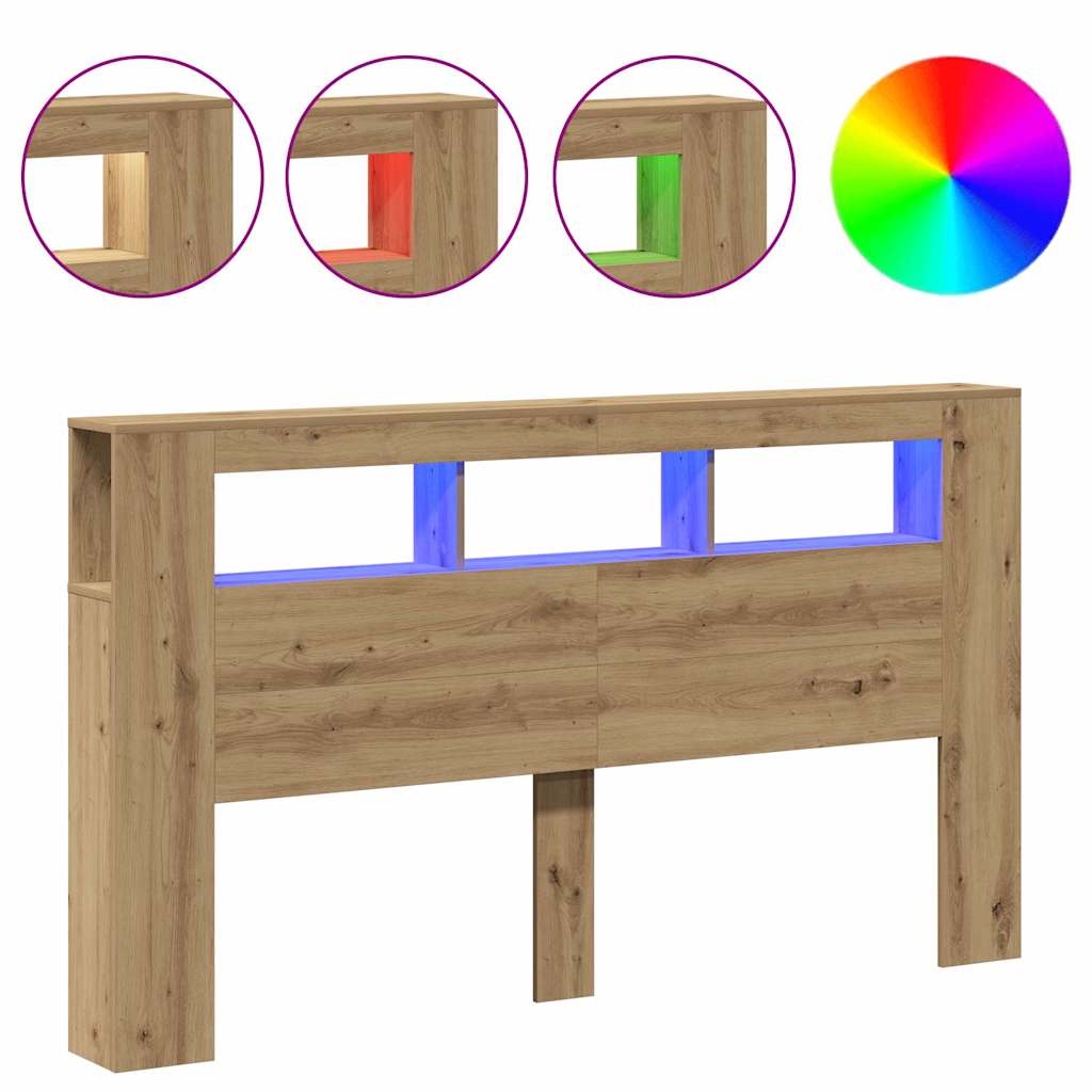 LED κεφαλάρι Artisan Oak 180x18,5x103,5 cm Κατασκευασμένο ξύλο - Pakobazaar
