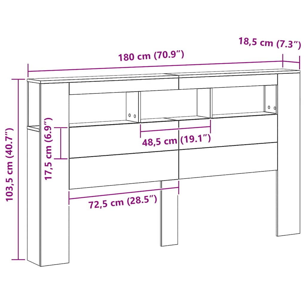 LED κεφαλάρι Artisan Oak 180x18,5x103,5 cm Κατασκευασμένο ξύλο - Pakobazaar