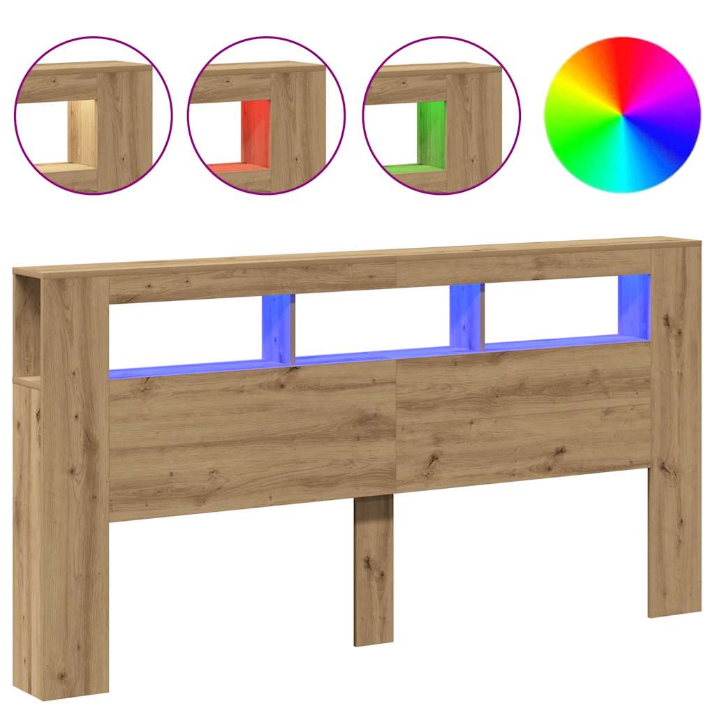 LED κεφαλάρι Artisan Oak 200x18,5x103,5 cm Κατασκευασμένο ξύλο - Pakobazaar