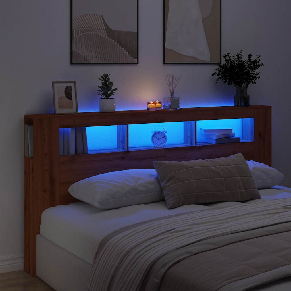 LED κεφαλάρι Artisan Oak 200x18,5x103,5 cm Κατασκευασμένο ξύλο - Pakobazaar