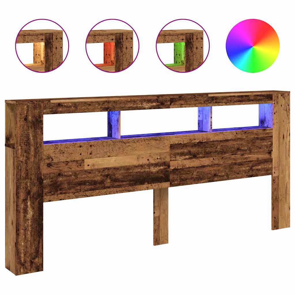 LED κεφαλάρι Παλιό ξύλο 220x18,5x103,5 cm Κατασκευασμένο ξύλο - Pakobazaar
