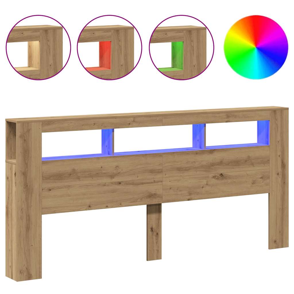 LED κεφαλάρι Artisan Oak 220x18,5x103,5 cm Κατασκευασμένο ξύλο - Pakobazaar
