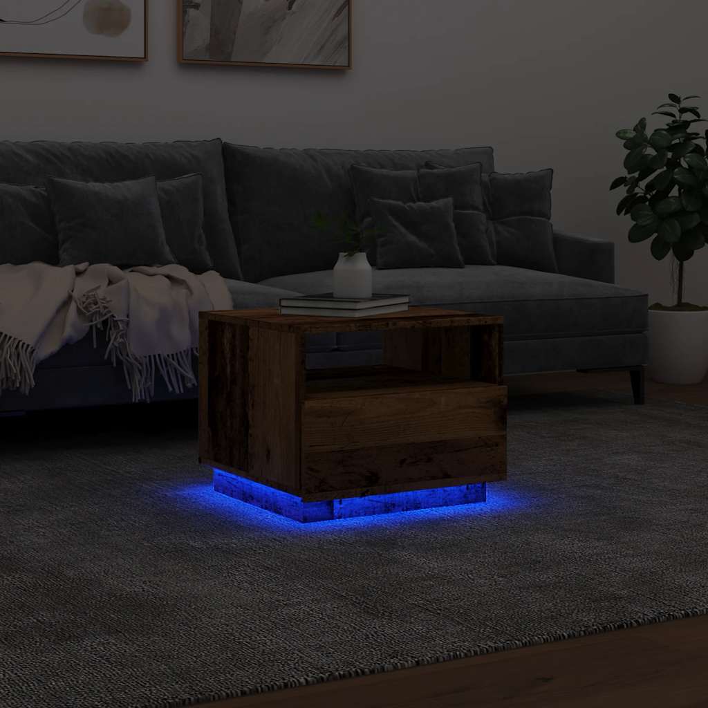 Τραπεζάκι Σαλονιού με LED Όψη Παλαιού Ξύλου 50 x 49 x 40 εκ. - Pakobazaar