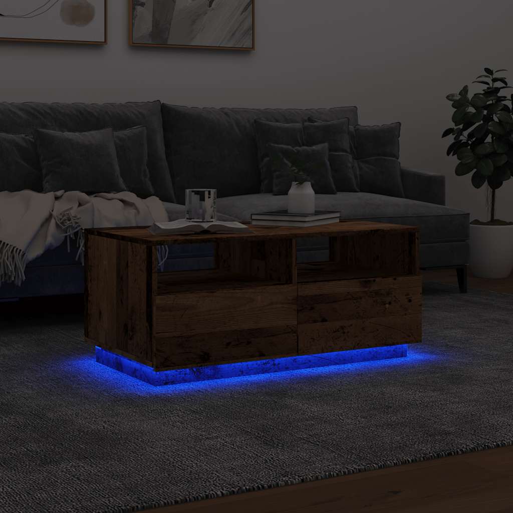 Τραπεζάκι Σαλονιού με LED Παλαιό Ξύλο 90x49x40 εκ. - Pakobazaar