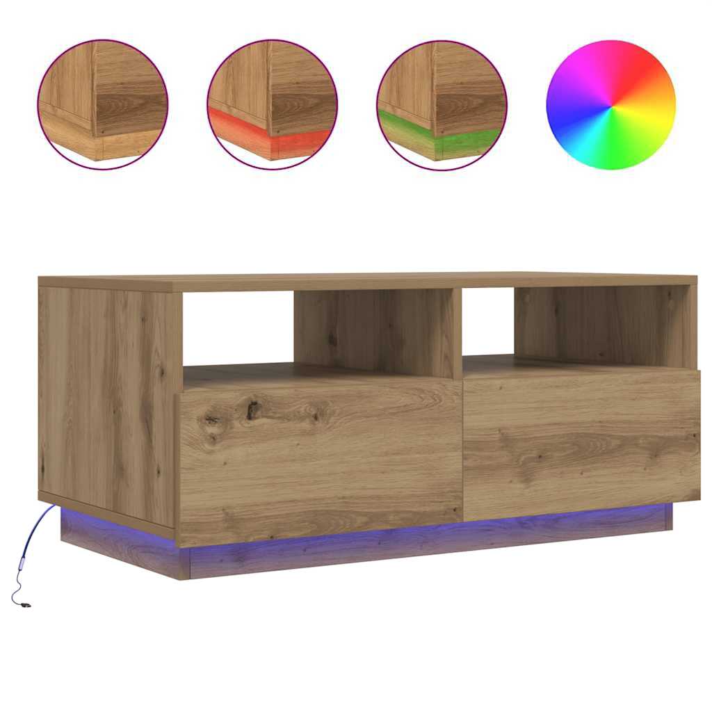 Τραπεζάκι Σαλονιού με LED Artisan Δρυς 90 x 49 x 40 εκ.