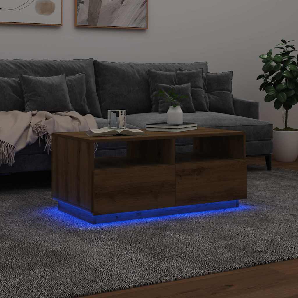 Τραπεζάκι Σαλονιού με LED Artisan Δρυς 90 x 49 x 40 εκ.