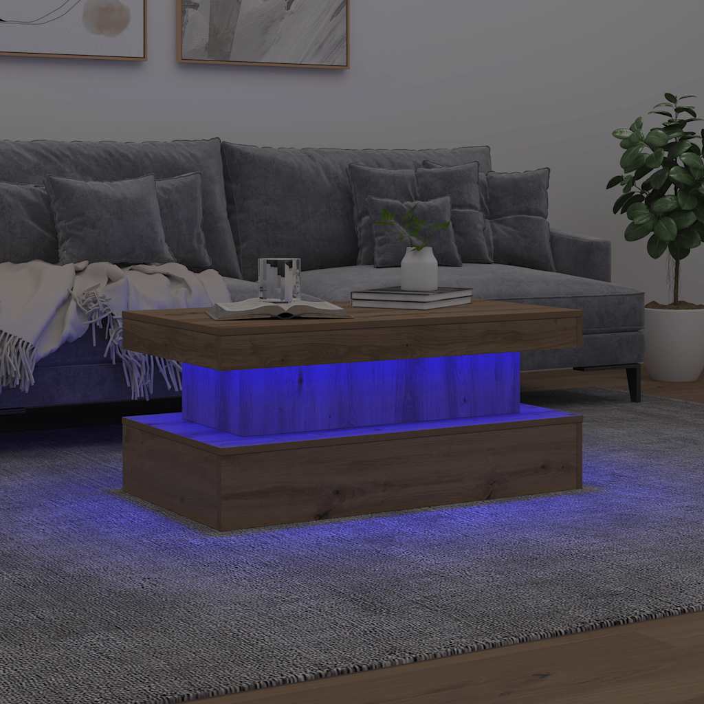 Τραπεζάκι Σαλονιού με LED Αρτισιανή Δρυς 90 x 50 x 40 εκ. - Pakobazaar