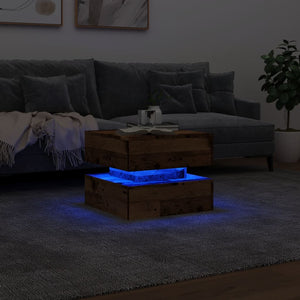 Τραπεζάκι Σαλονιού με LED Όψη Παλαιού Ξύλου 50 x 50 x 40 εκ. - Pakobazaar