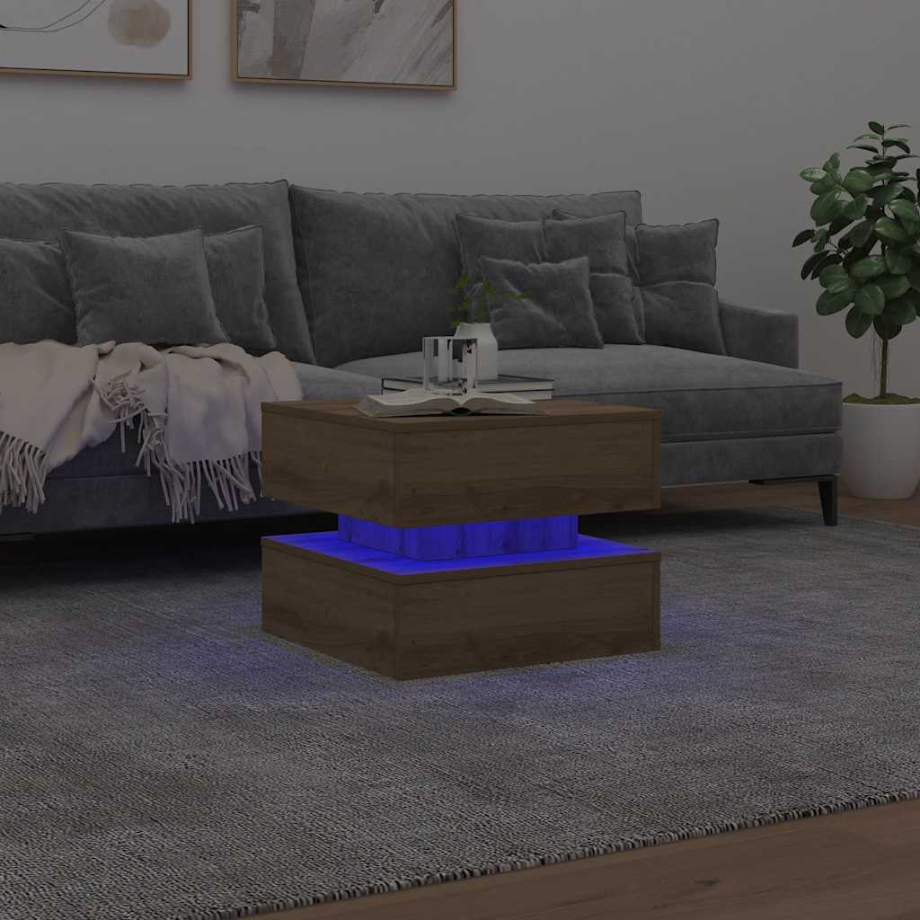 Τραπεζάκι Σαλονιού με LED Αρτισιανή Δρυς 50 x 50 x 40 εκ. - Pakobazaar