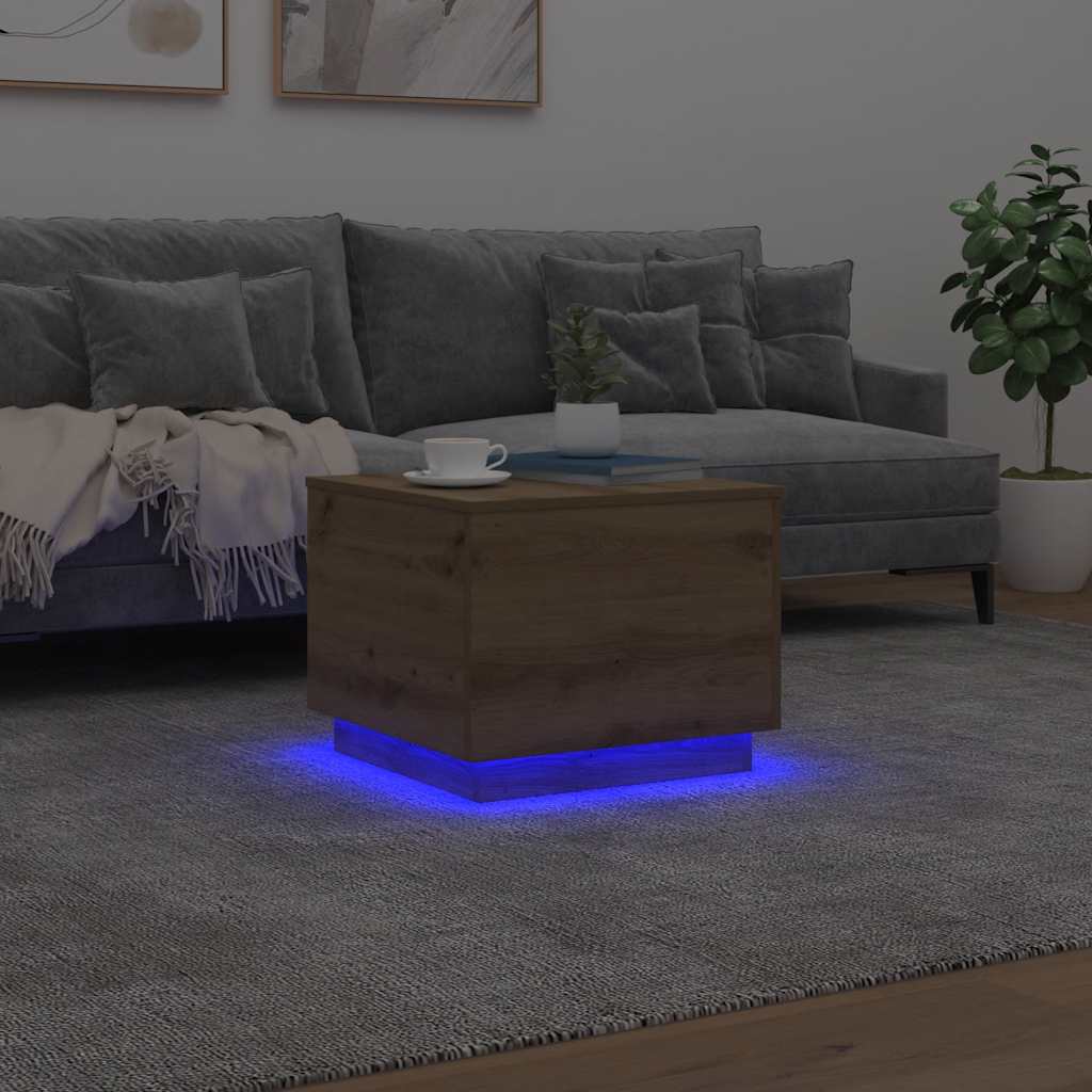 Τραπεζάκι Σαλονιού με LED Αρτισιανή Δρυς 50 x 50 x 40 εκ.