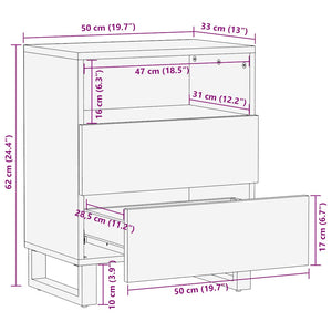 Κομοδίνο μαύρο 50x33x62 cm μασίφ ξύλο Μάνγκο - Pakobazaar