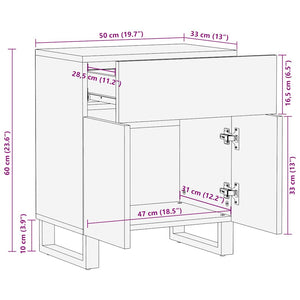 Κομοδίνο Μαύρο 50 x 33 x 60 εκ. από Μασίφ Ξύλο Μάνγκο