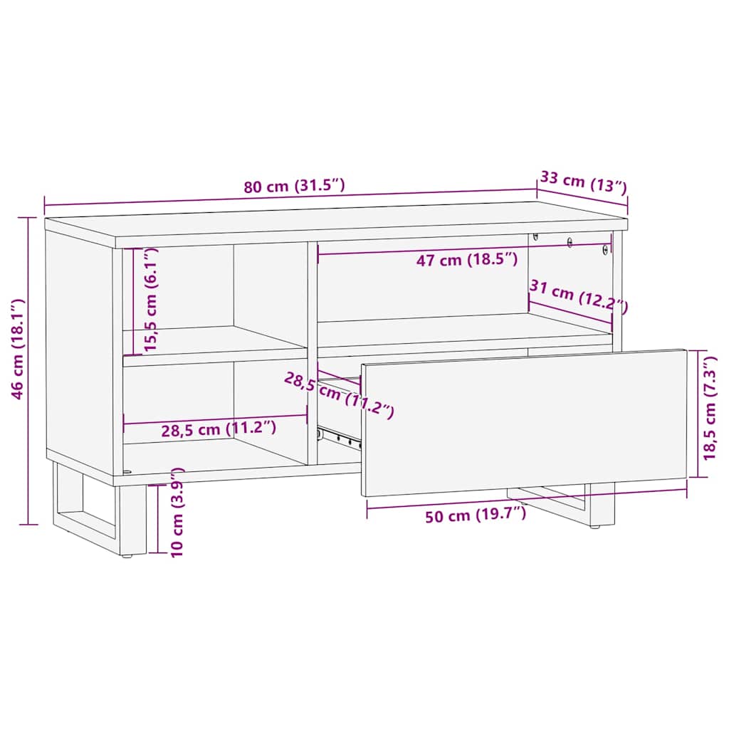 Έπιπλο Τηλεόρασης Μαύρο 80 x 33 x 46 εκ. από Μασίφ Ξύλο Μάνγκο